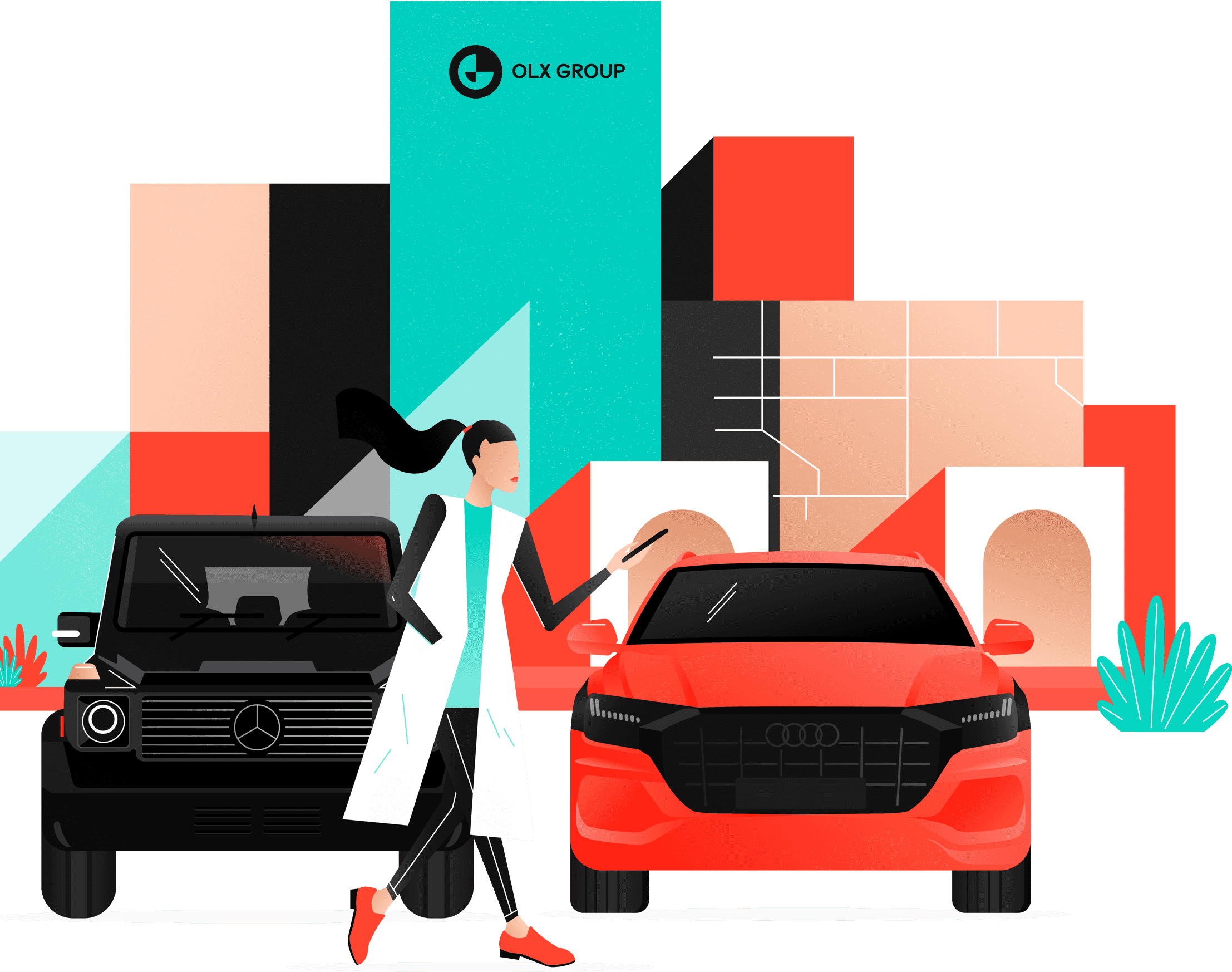 Illustration, der viser visuelle designelementer til mobilapplikation til biler