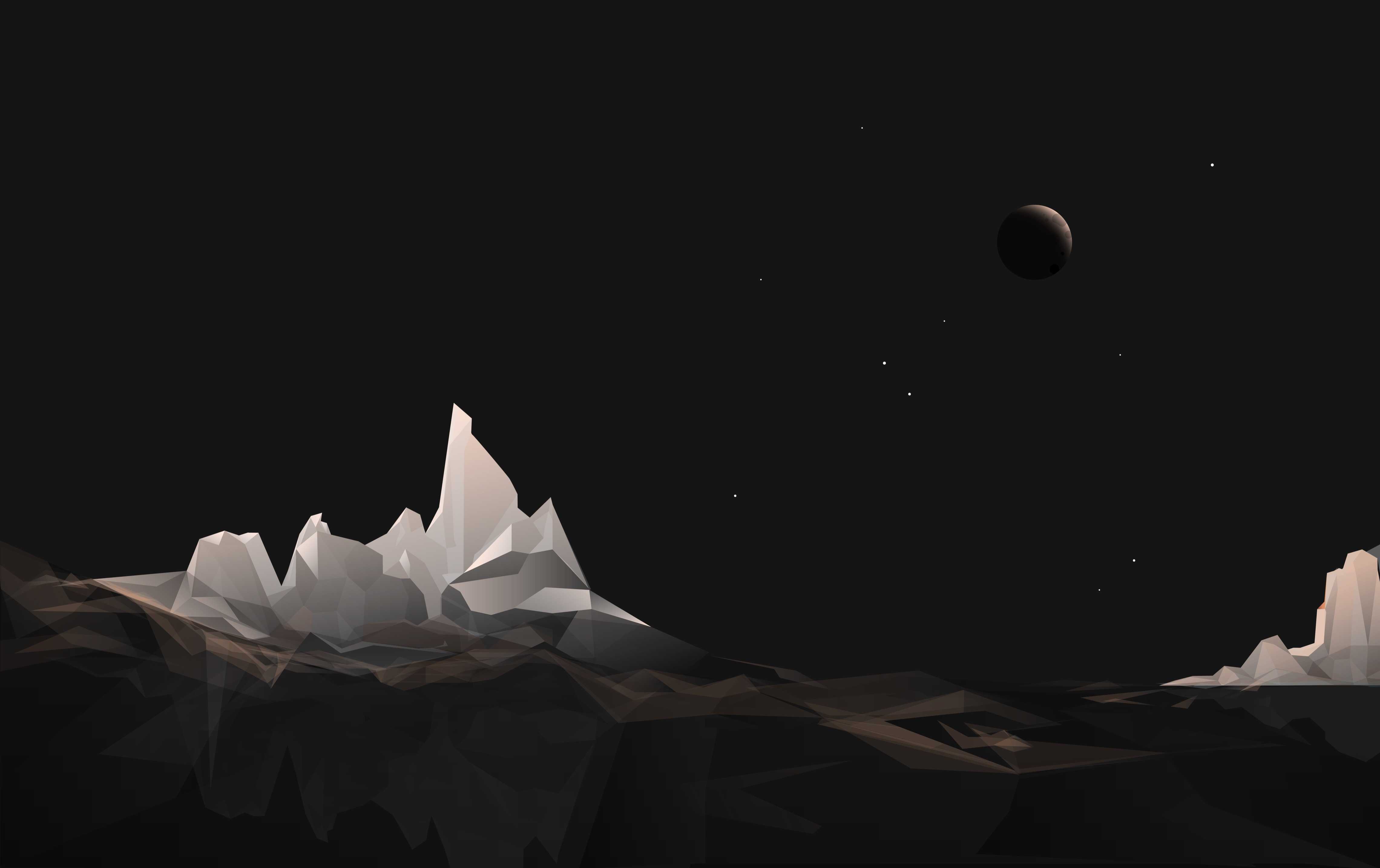 Bjerg og måne om natten